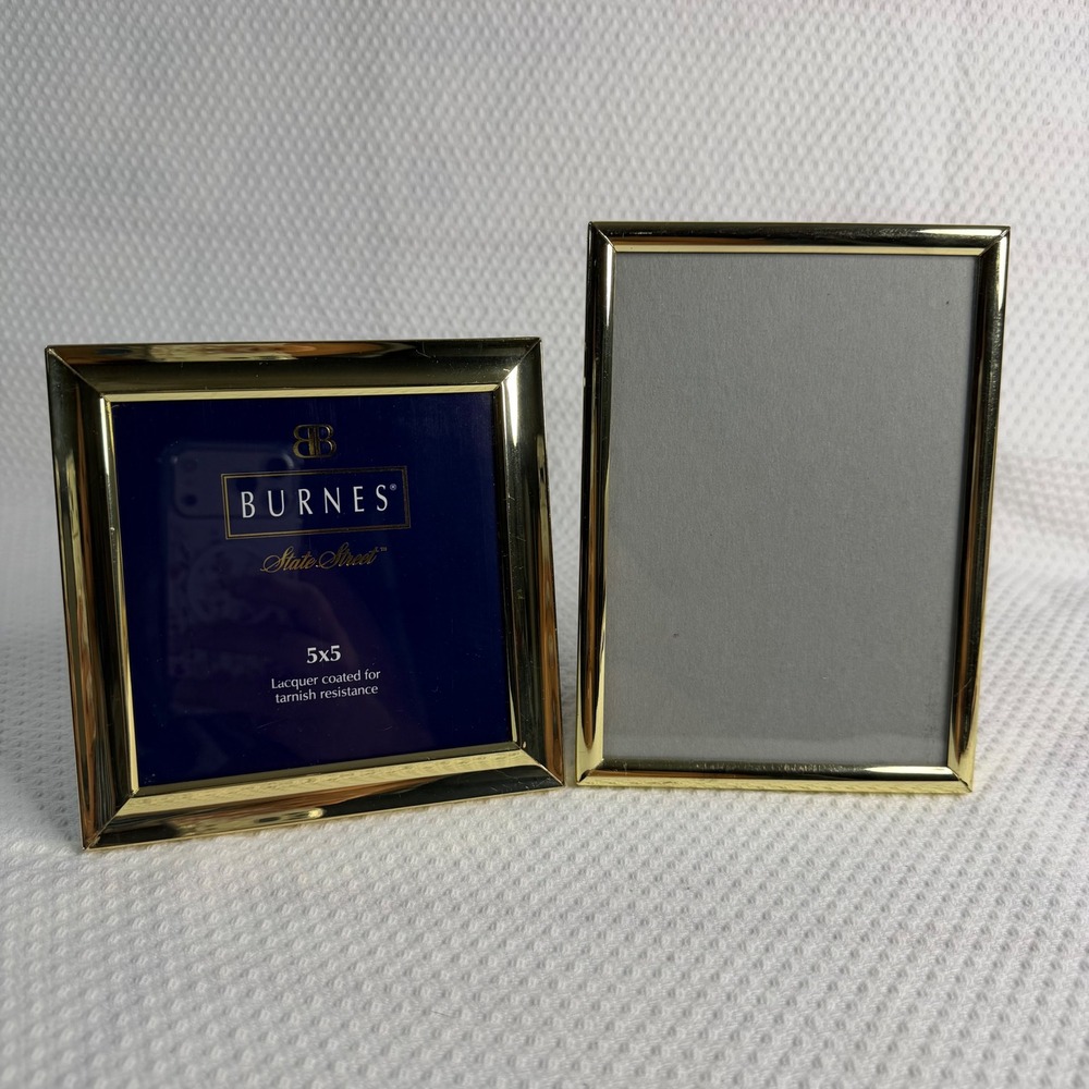 Burnes Gold Metal Picture Frame Set 5x5 Square and 5x7 Rectangle Tabletop Decor